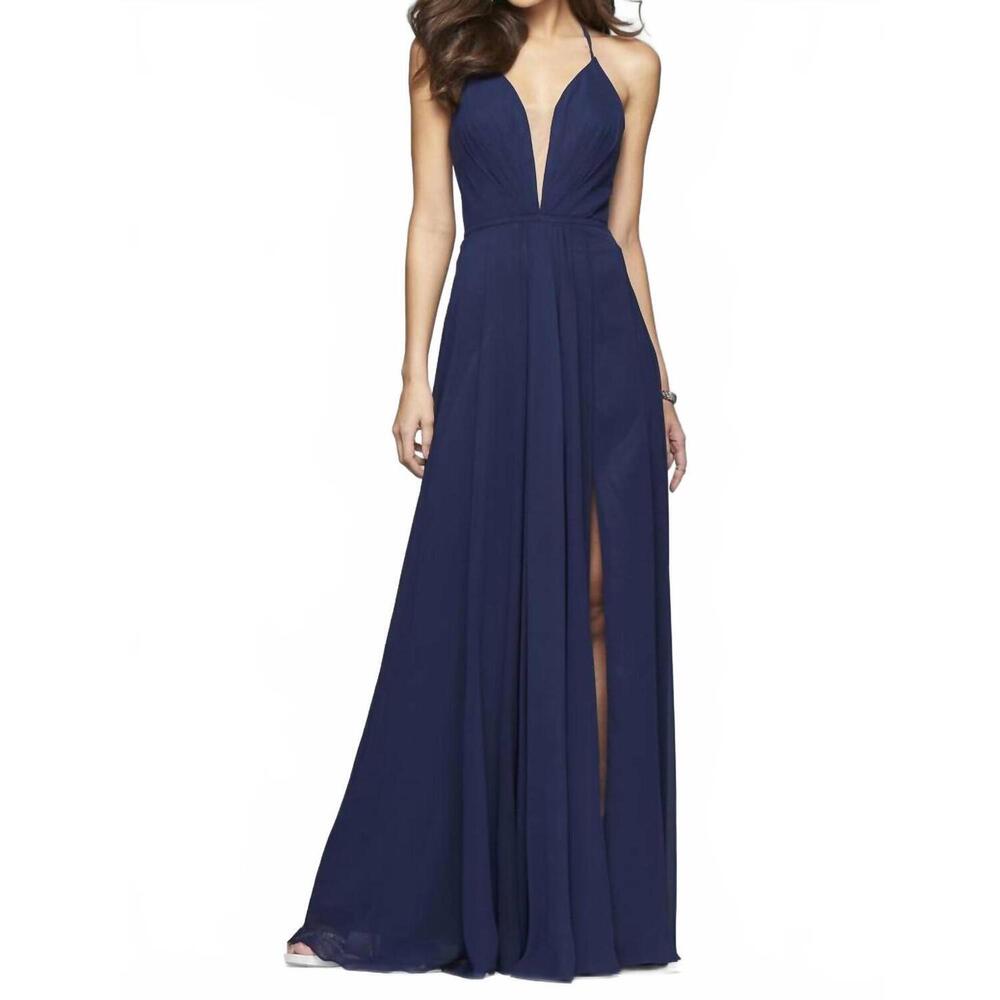 NEW FAVIANA a line evening gown in navy